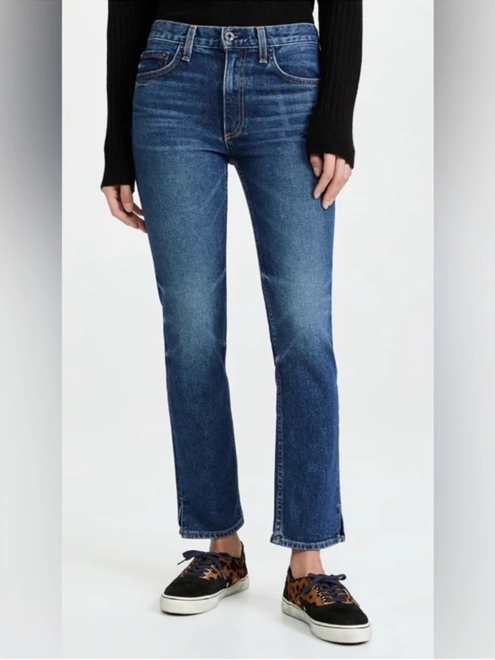 ASKK NY Mid Rise Straight Snip Hem Jeans in Resin. Size 26
